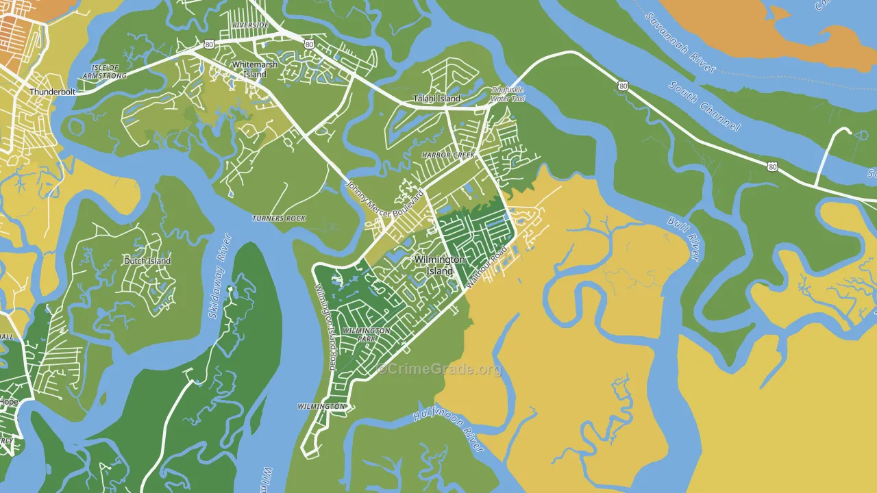 Wilmington Island, GA Map of Drug-Related Crime Rates