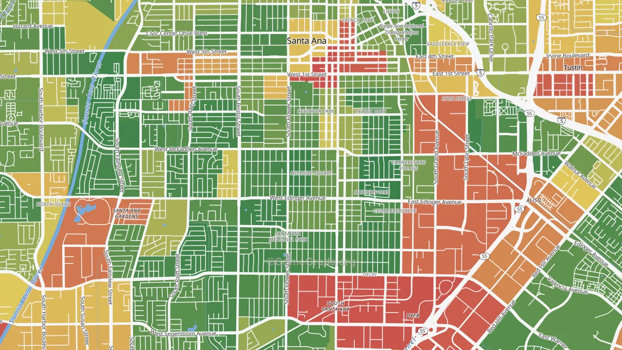 Wilshire Square, Santa Ana, CA Map of Drug-Related Crime Rates