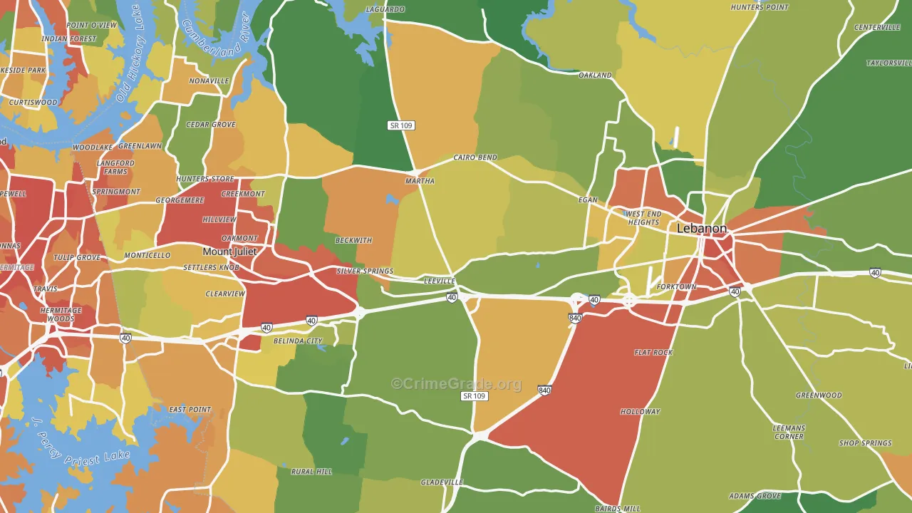 Wilson County, TN Map of Drug-Related Crime Rates