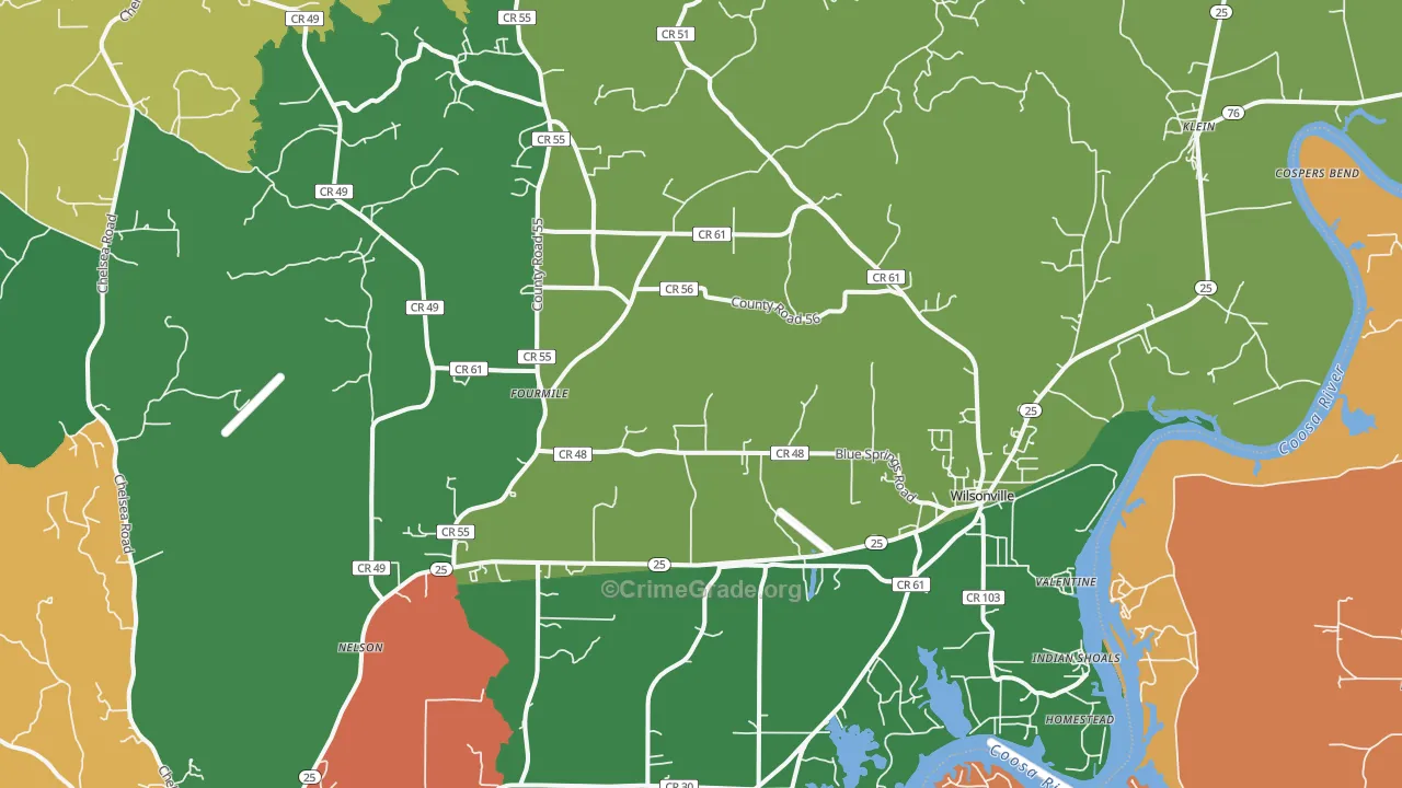 Wilsonville, AL Map of Drug-Related Crime Rates
