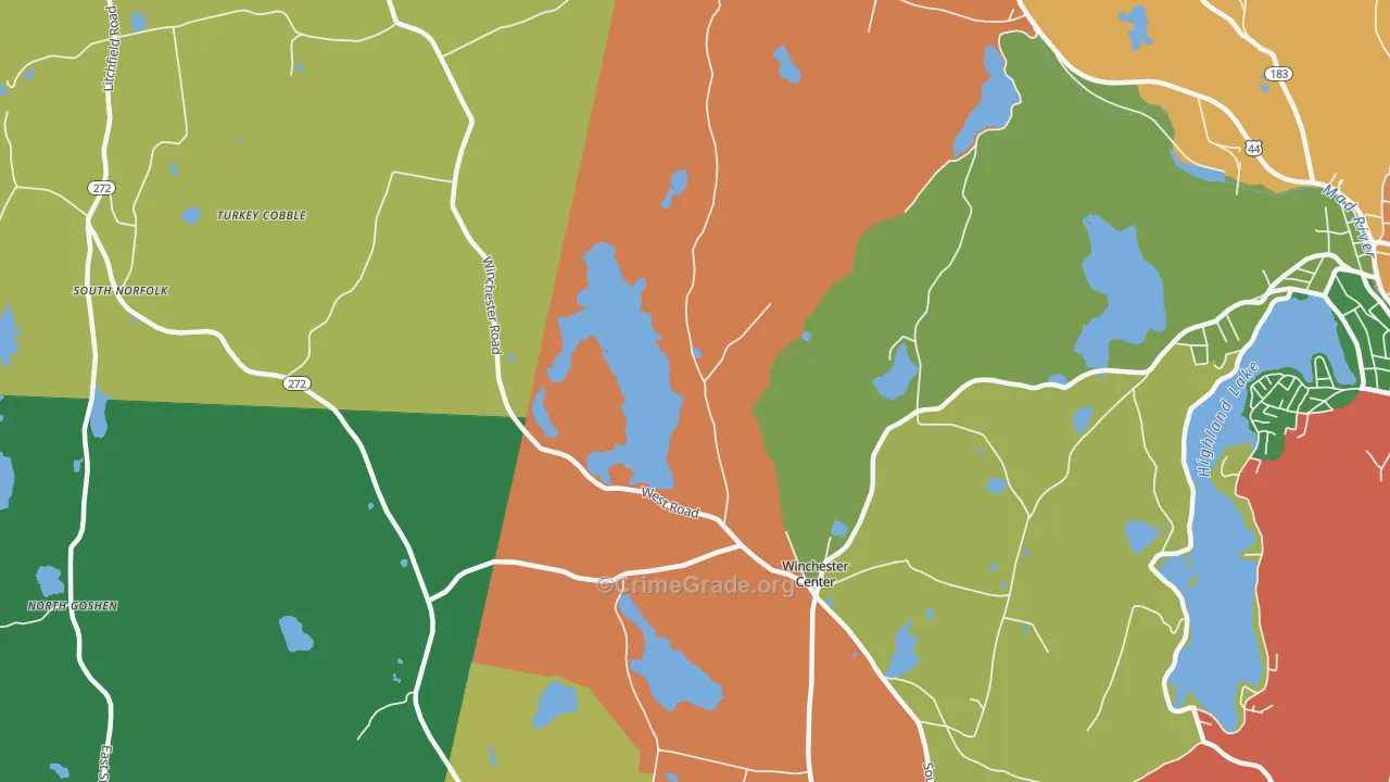 Winchester Center, CT Map of Drug-Related Crime Rates