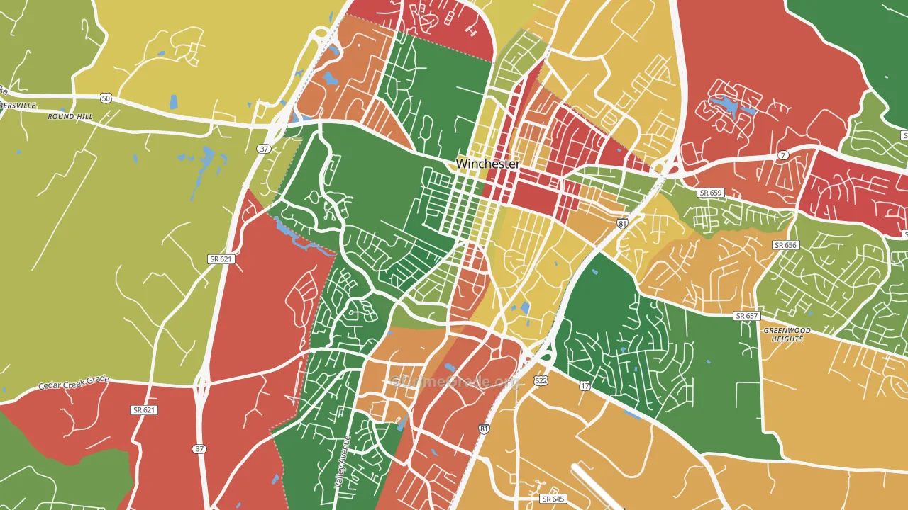 Winchester City, VA Map of Drug-Related Crime Rates