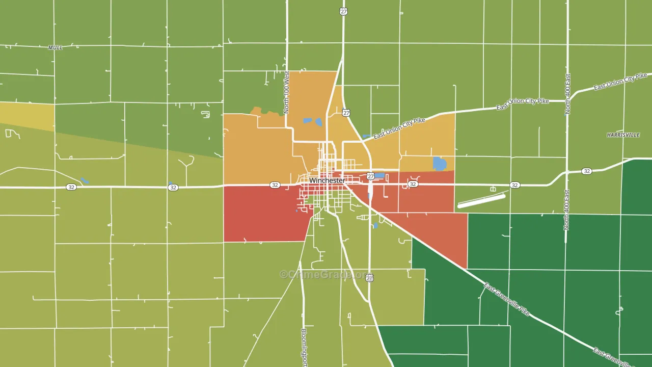 Winchester, IN Map of Drug-Related Crime Rates