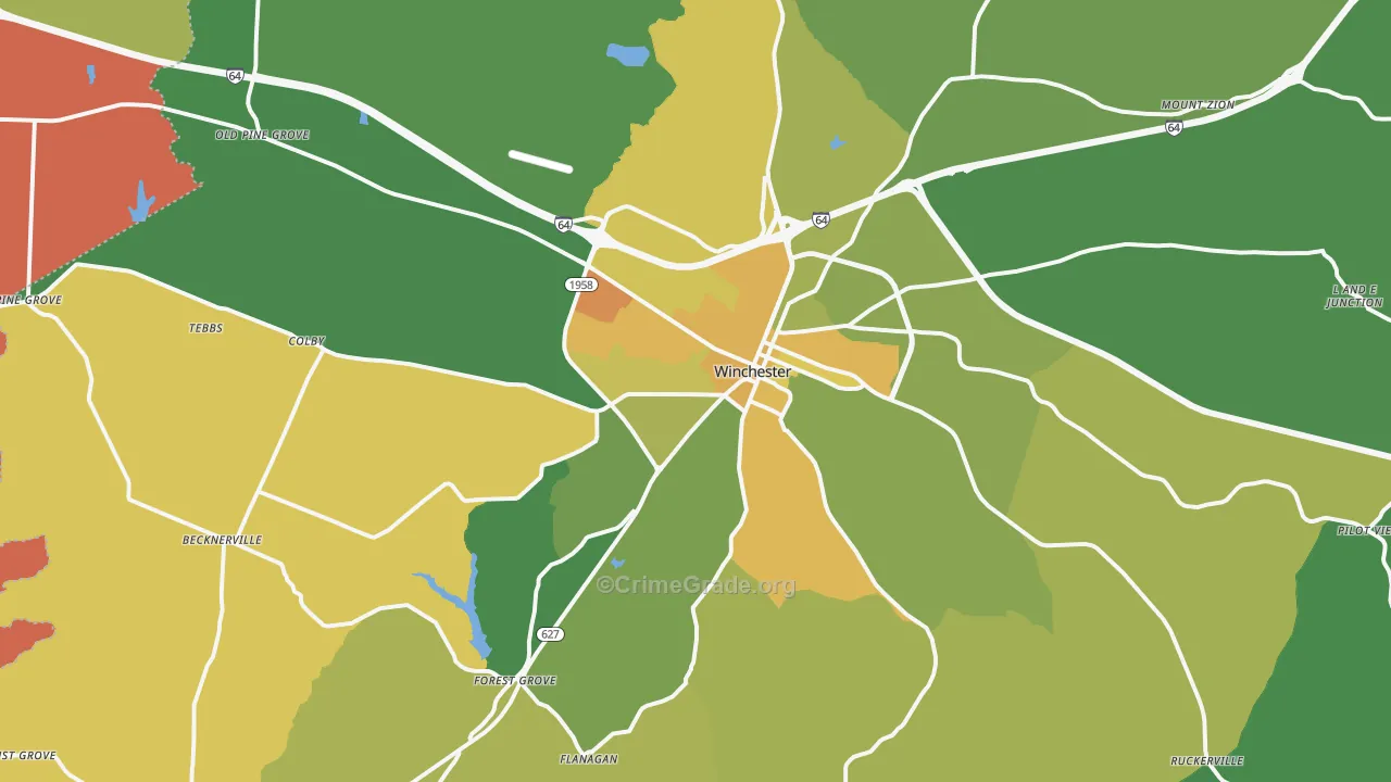 Winchester, KY Map of Drug-Related Crime Rates