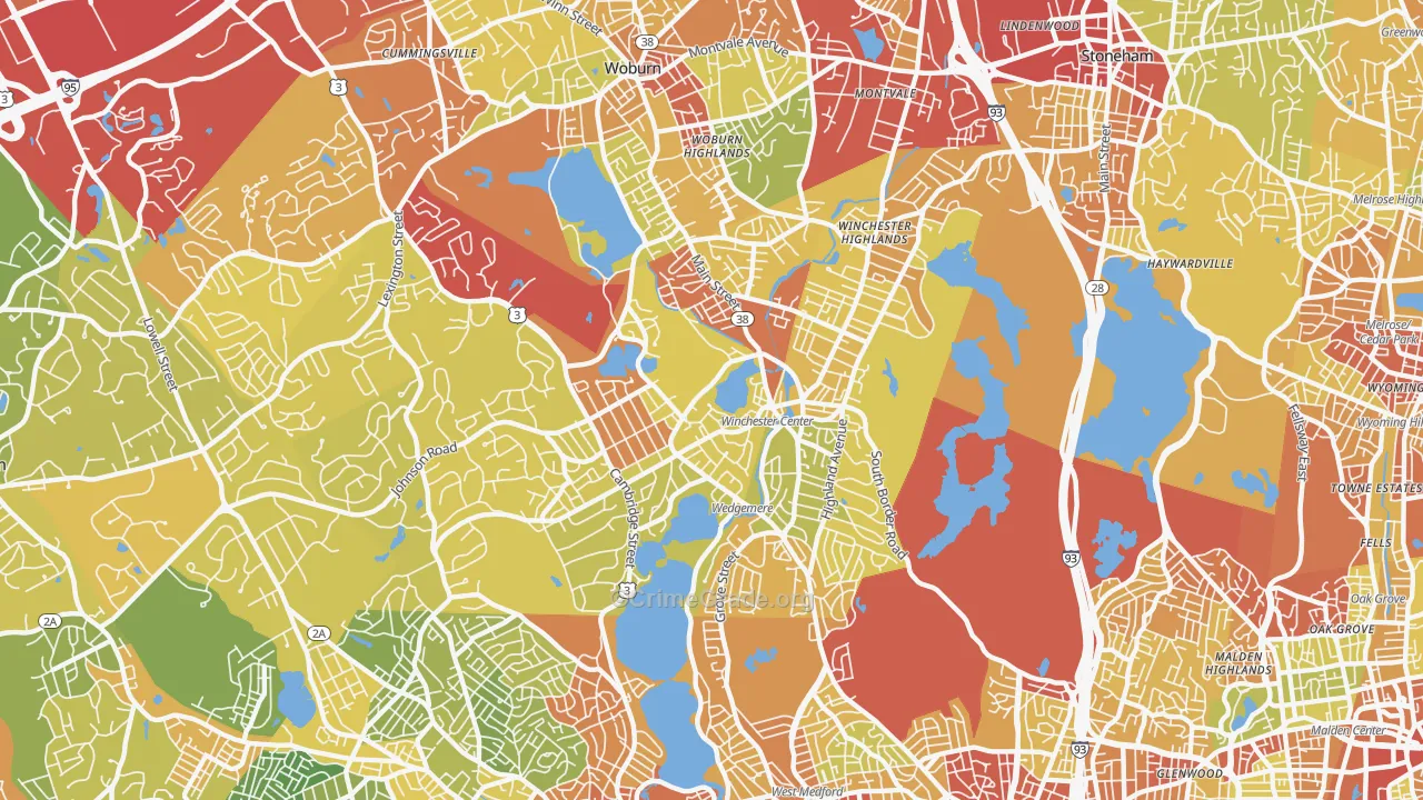 Winchester, MA Map of Drug-Related Crime Rates