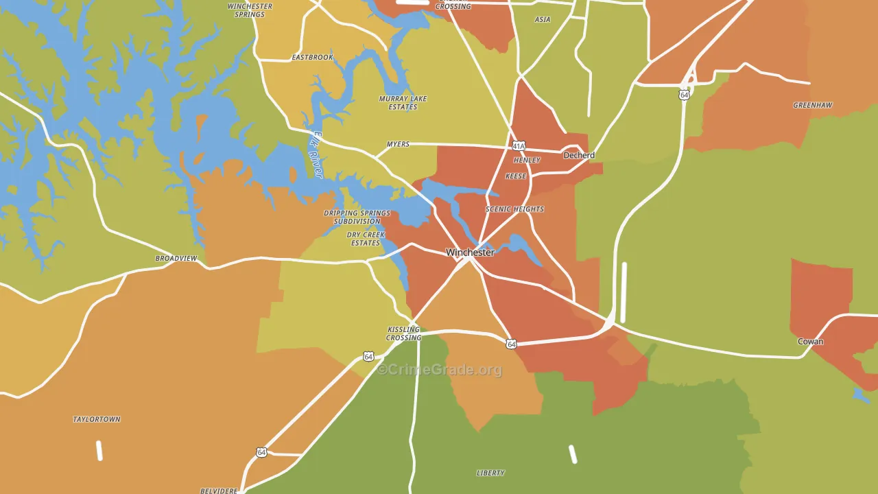 Winchester, TN Map of Drug-Related Crime Rates