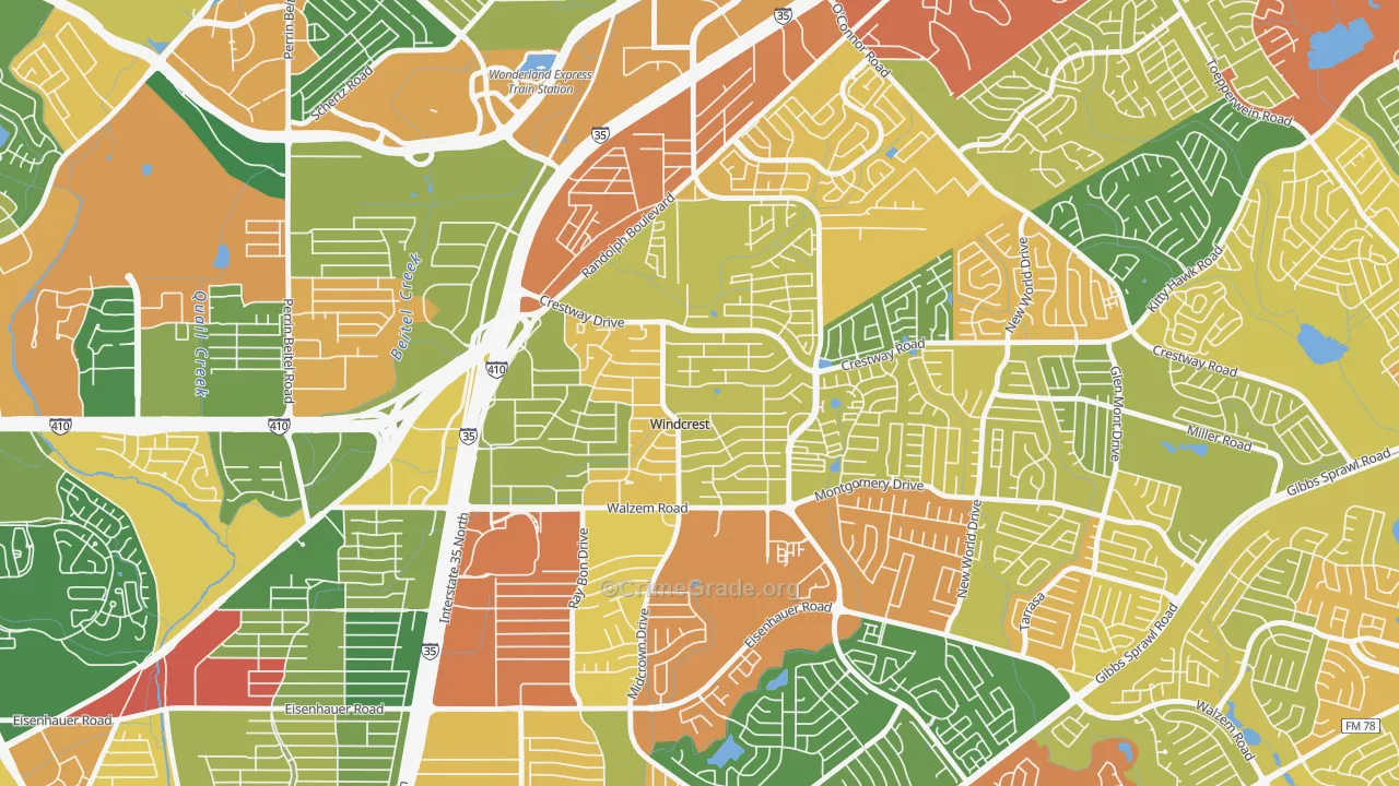 Windcrest, TX Map of Drug-Related Crime Rates