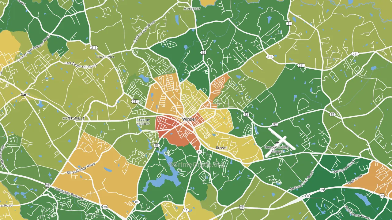Winder, GA Map of Drug-Related Crime Rates
