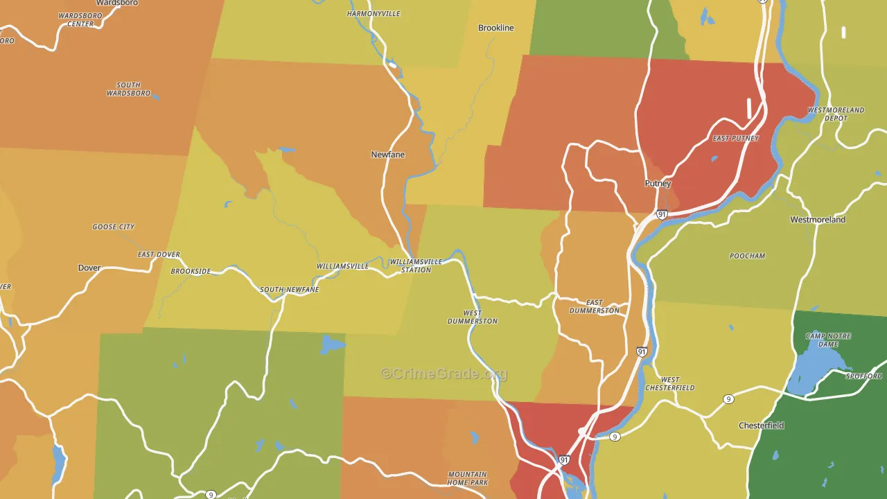 Windham County, VT Map of Drug-Related Crime Rates