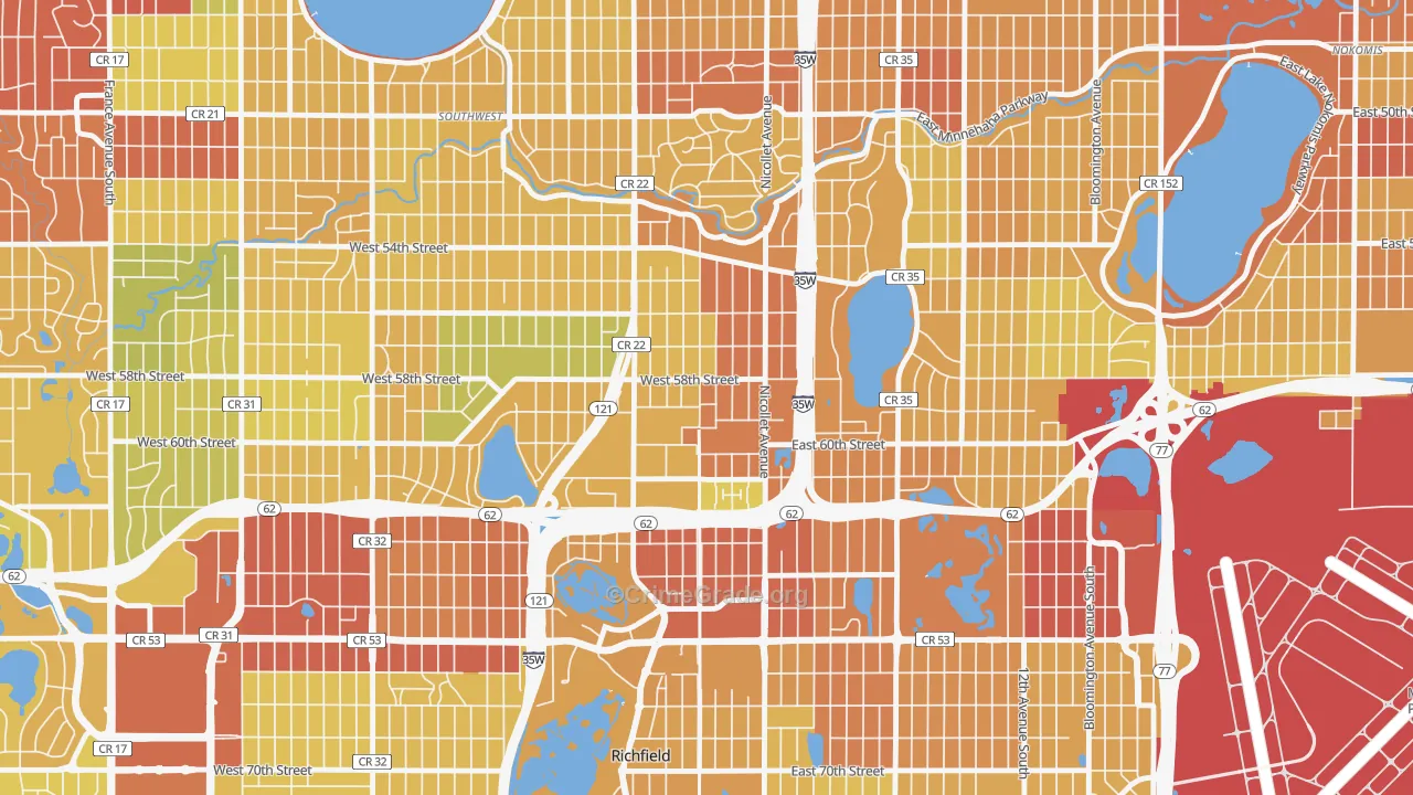 Windom, Minneapolis, MN Map of Drug-Related Crime Rates