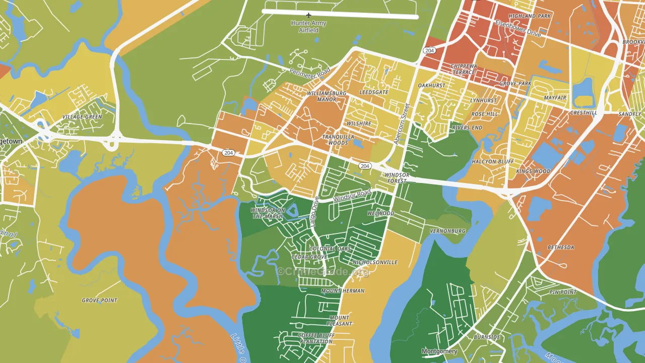 Windsor Forest, Savannah, GA Map of Drug-Related Crime Rates
