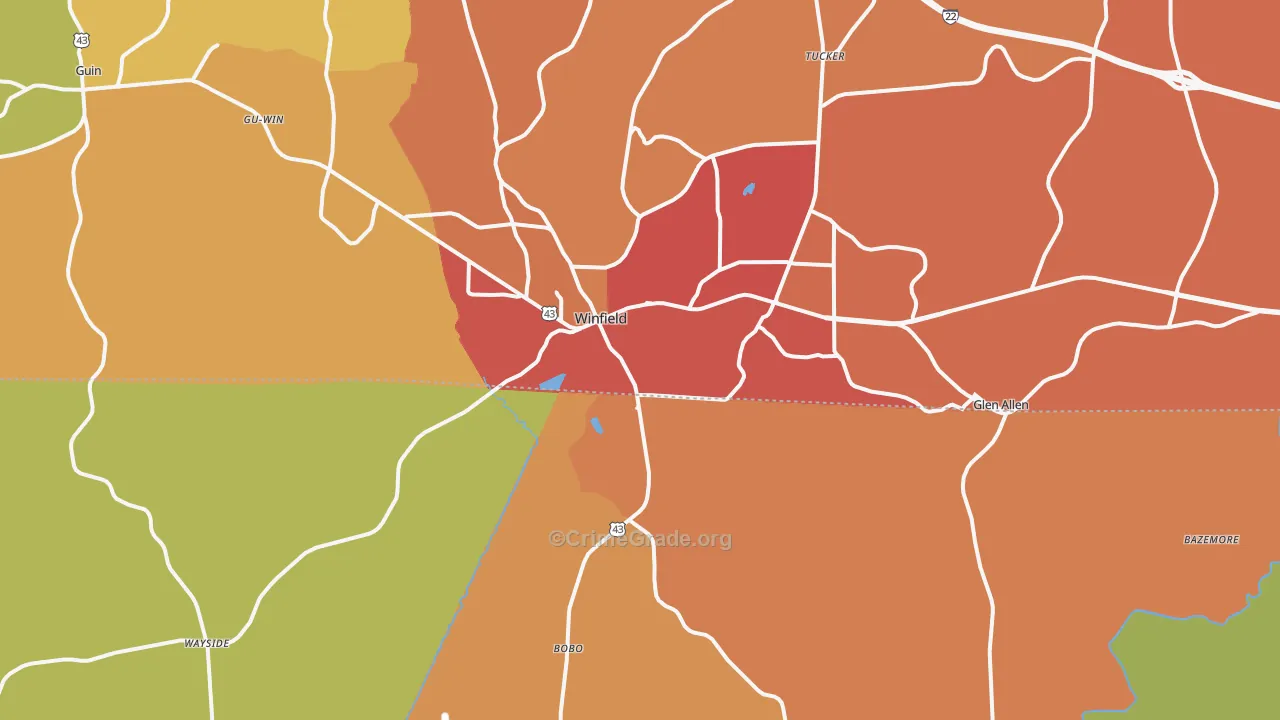 Winfield, AL Map of Drug-Related Crime Rates
