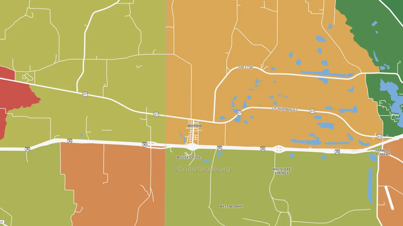 Winfield, TX Map of Drug-Related Crime Rates