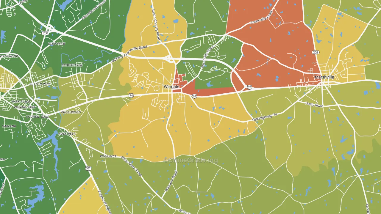 Wingate, NC Map of Drug-Related Crime Rates