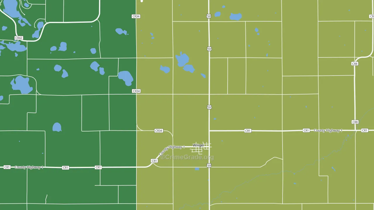 Winger, MN Map of Drug-Related Crime Rates