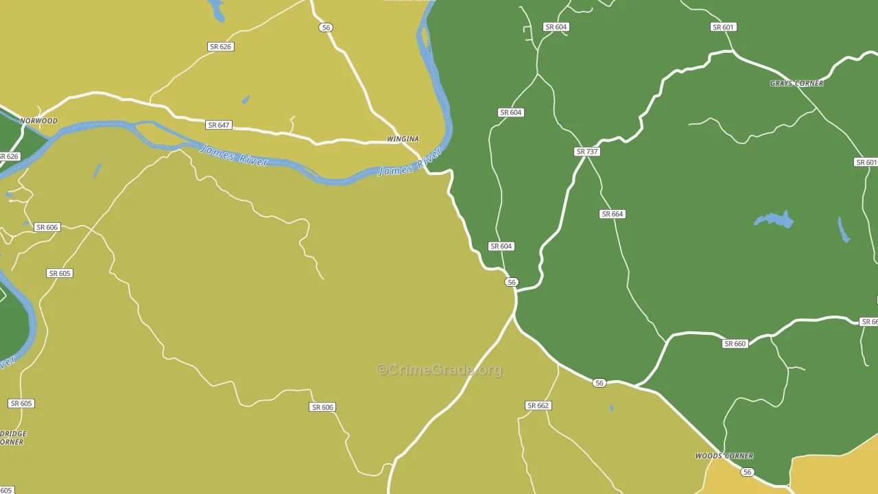 Wingina, VA Map of Drug-Related Crime Rates