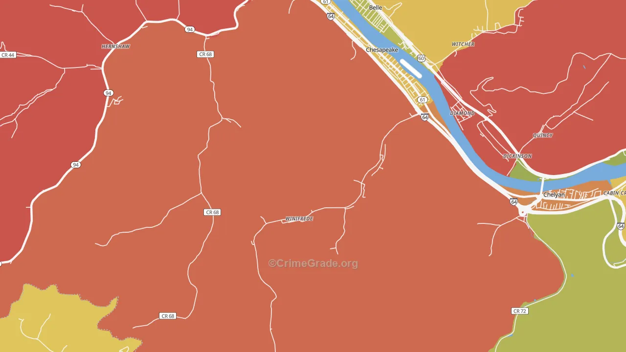Winifrede, WV Map of Drug-Related Crime Rates