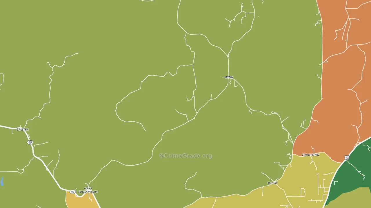 Winn, AL Map of Drug-Related Crime Rates