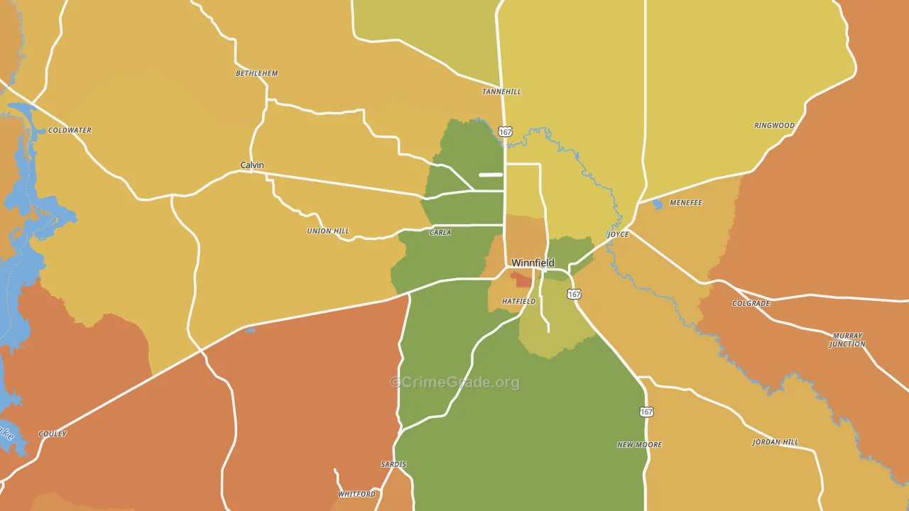 Winn Parish, LA Map of Drug-Related Crime Rates