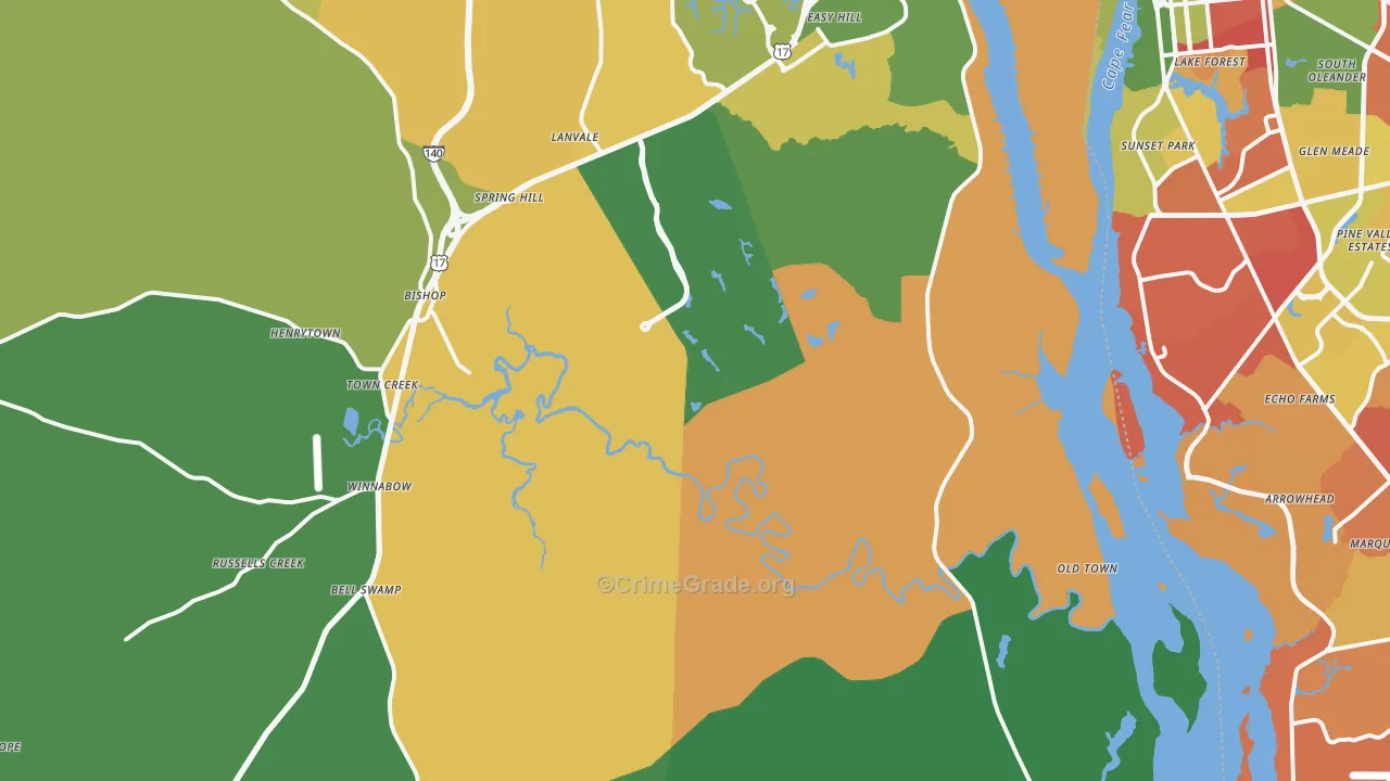 Winnabow, NC Map of Drug-Related Crime Rates