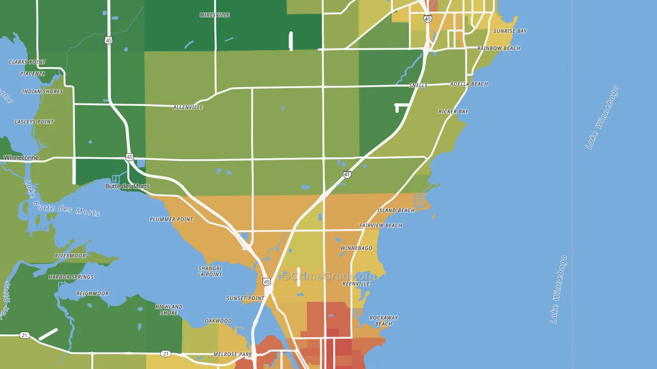 Winnebago County, WI Map of Drug-Related Crime Rates