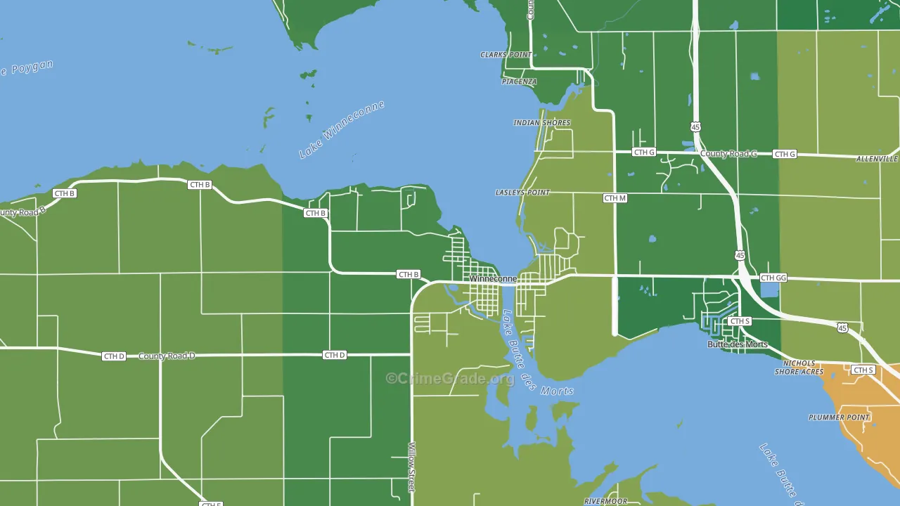 Winneconne, WI Map of Drug-Related Crime Rates