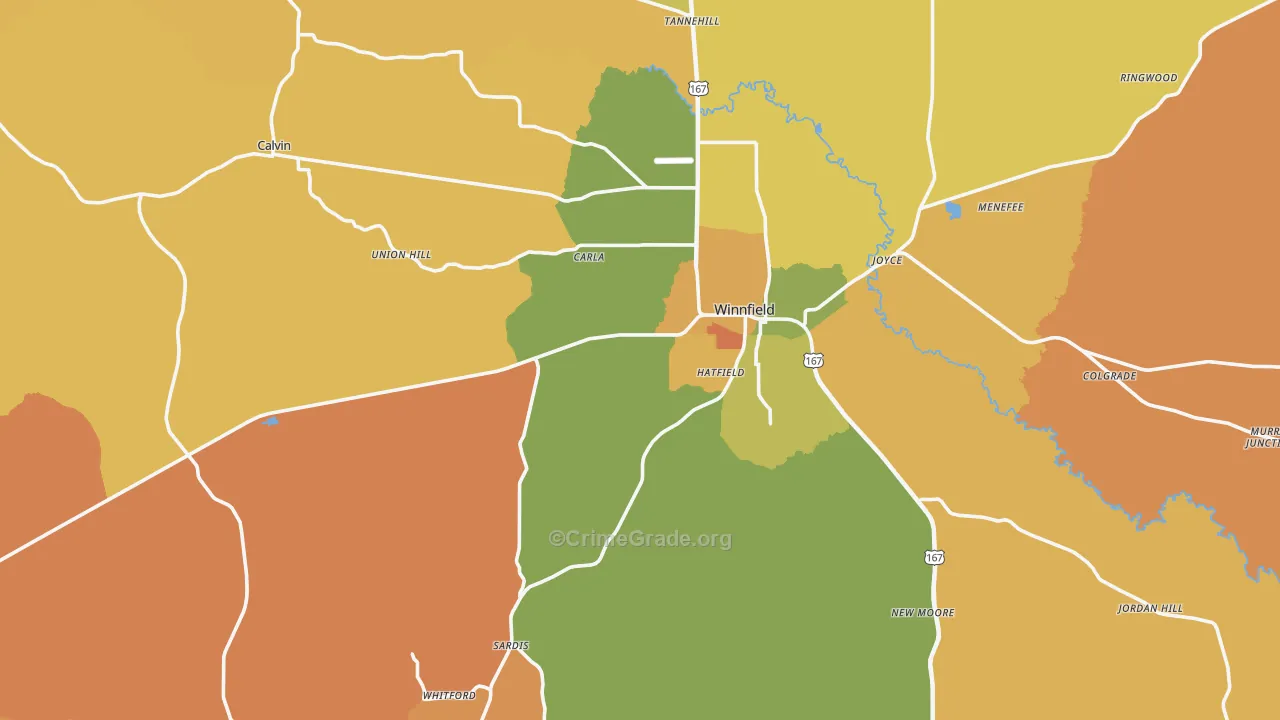 Winnfield, LA Map of Drug-Related Crime Rates