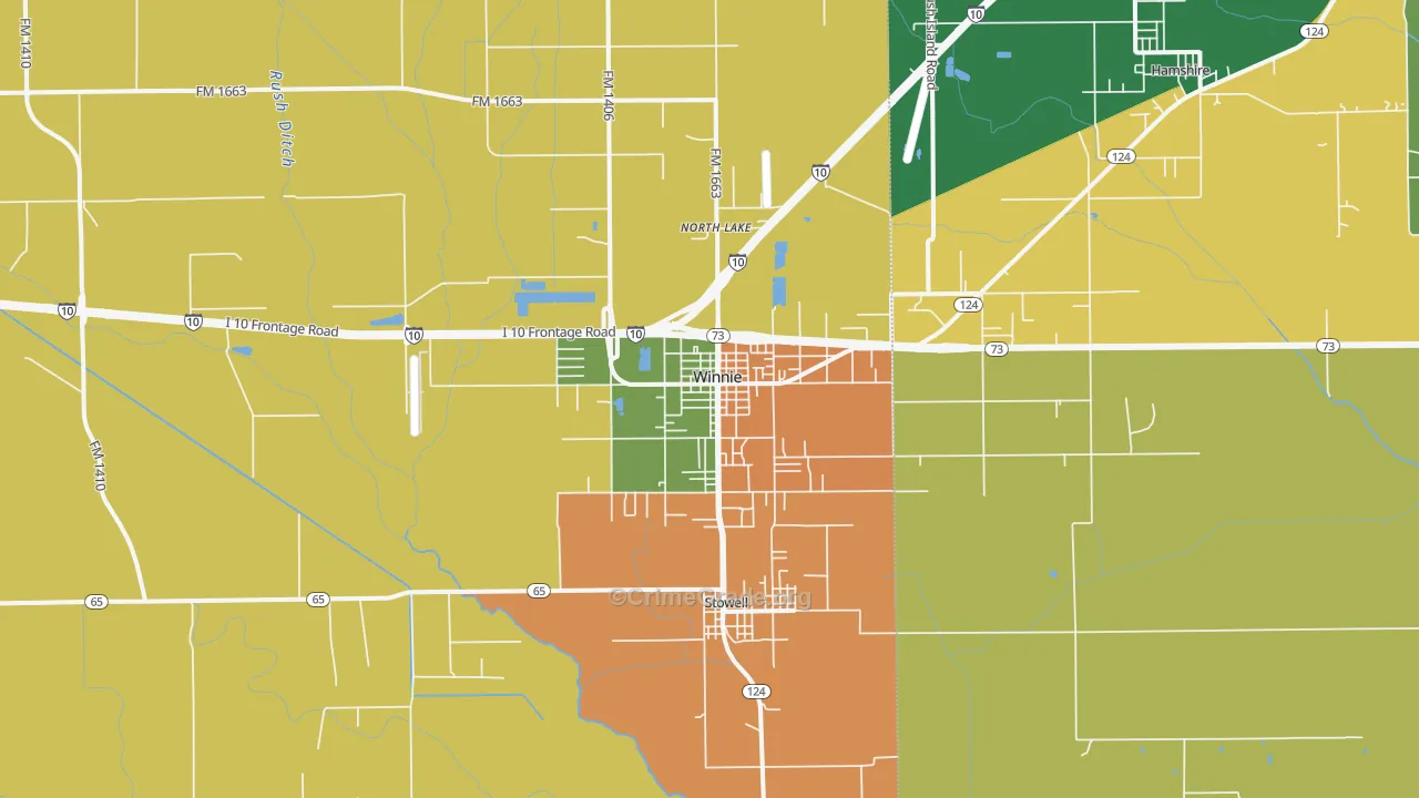 Winnie, TX Map of Drug-Related Crime Rates