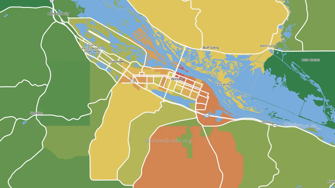 Winona, MN Map of Drug-Related Crime Rates