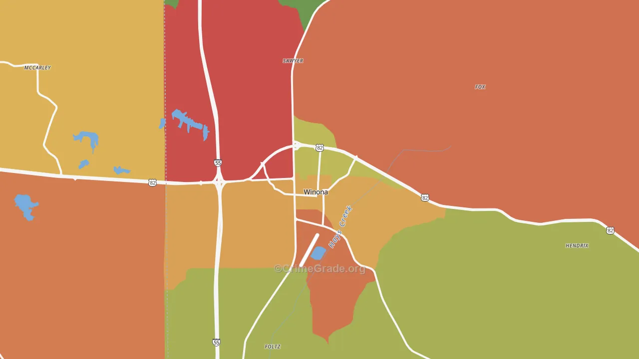 Winona, MS Map of Drug-Related Crime Rates