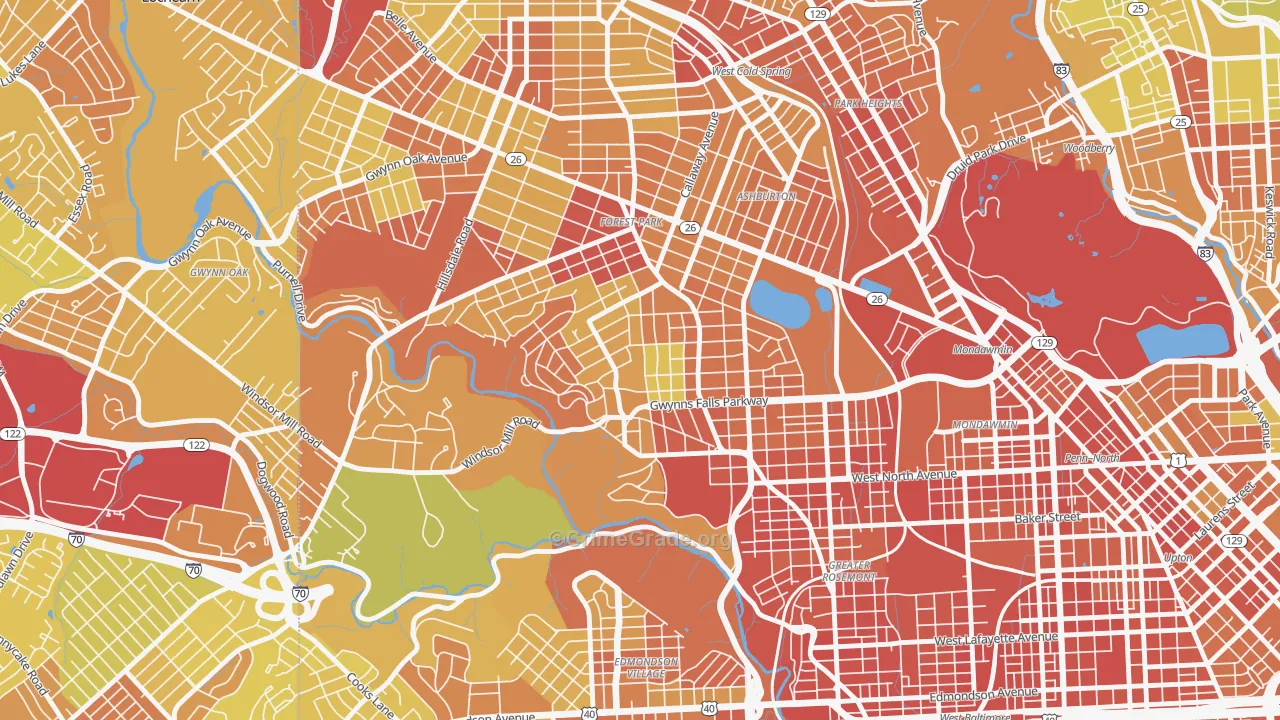 Winsor Hills, Baltimore, MD Map of Drug-Related Crime Rates