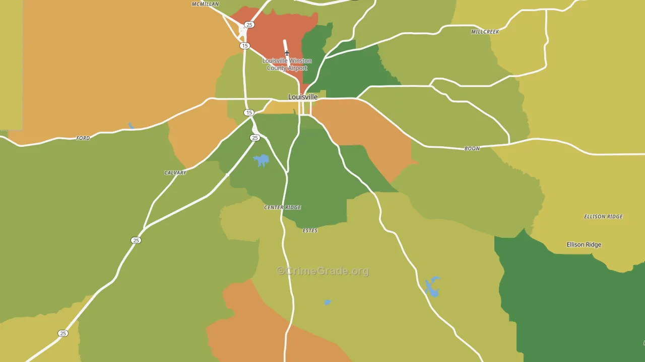 Winston County, MS Map of Drug-Related Crime Rates