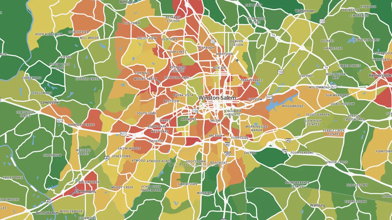 Winston-Salem, NC Map of Drug-Related Crime Rates