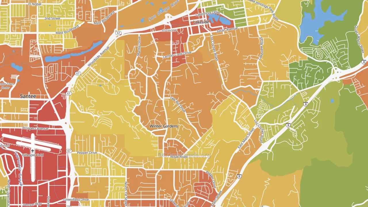 Winter Gardens, Lakeside, CA Map of Drug-Related Crime Rates