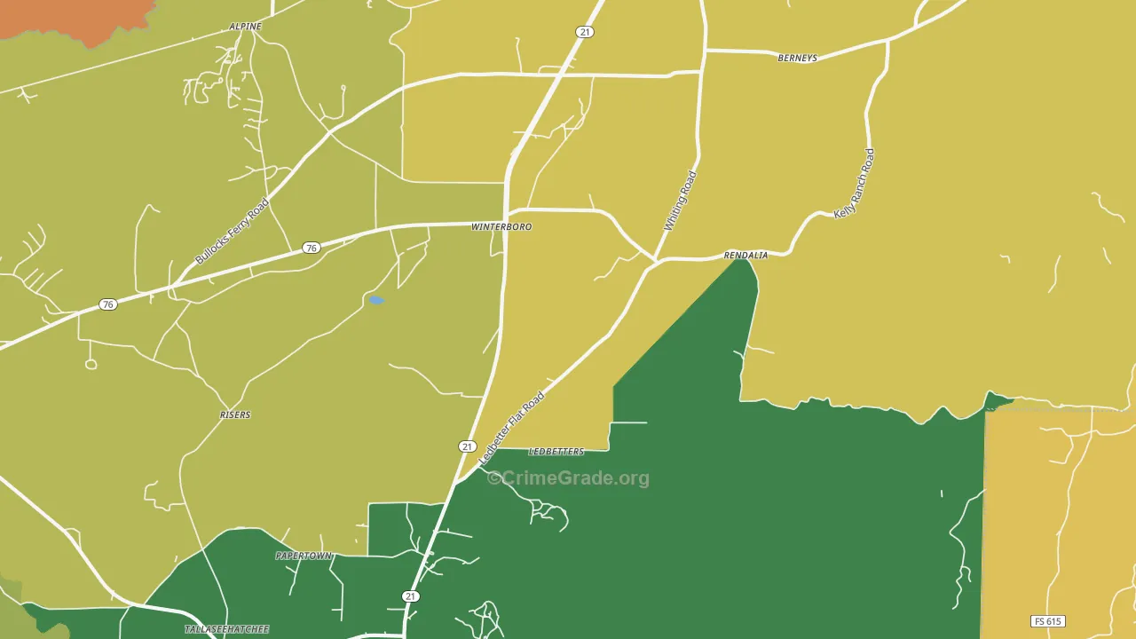 Winterboro, AL Map of Drug-Related Crime Rates