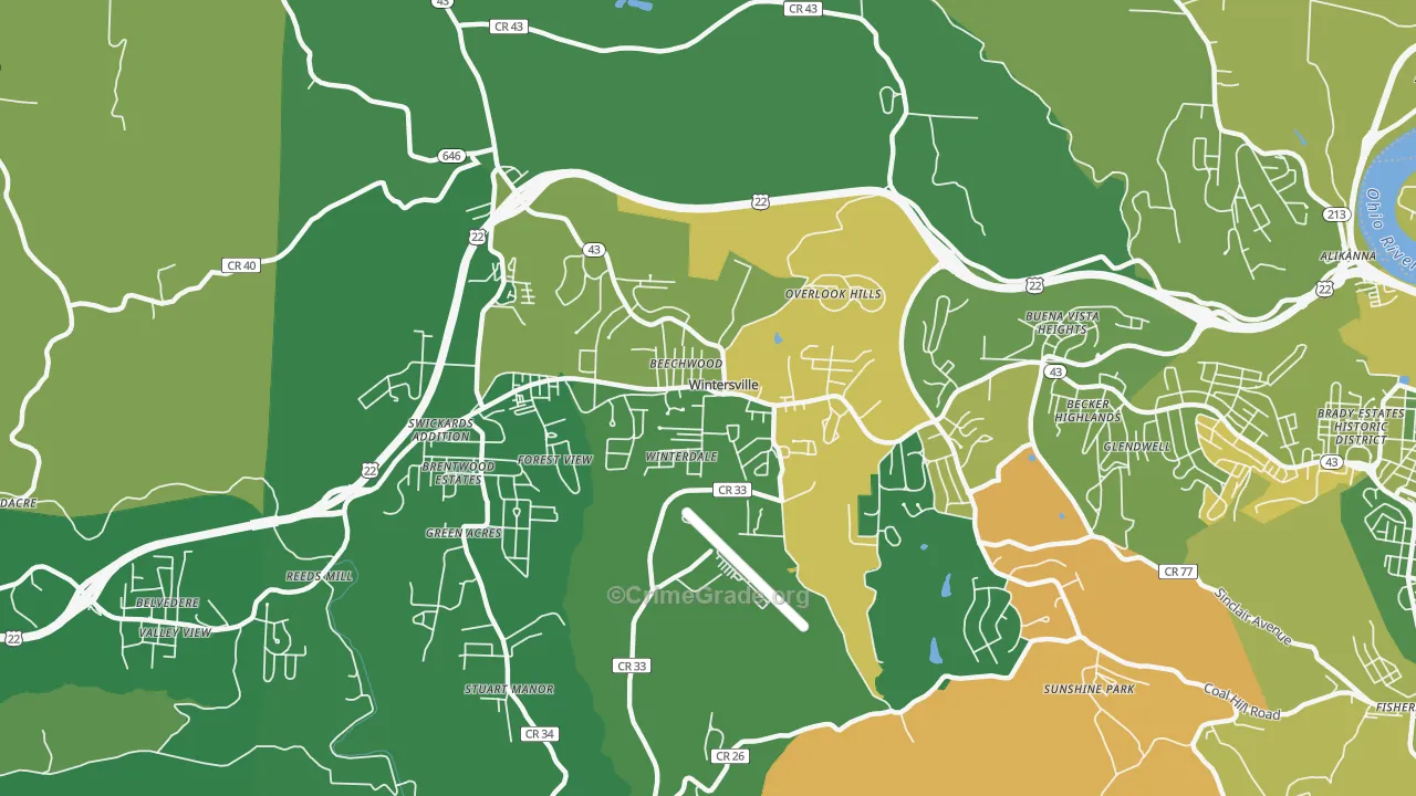 Wintersville, OH Map of Drug-Related Crime Rates