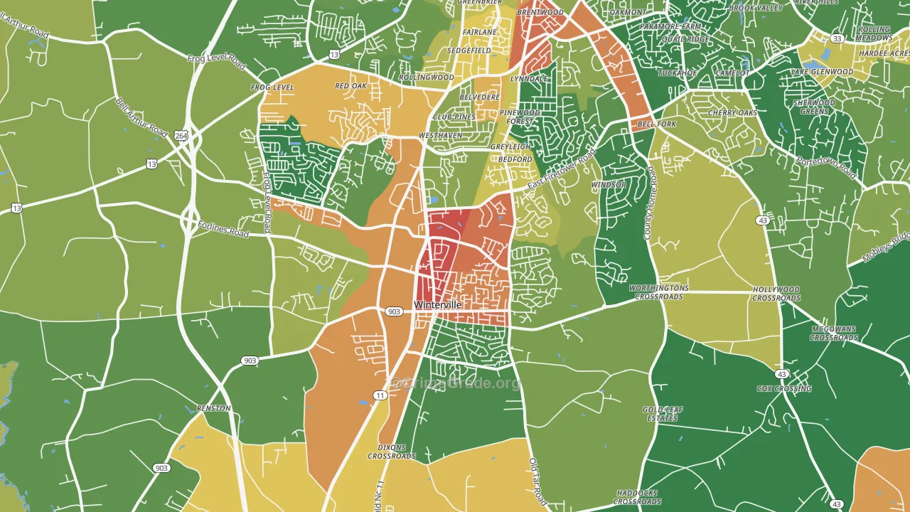 Winterville, NC Map of Drug-Related Crime Rates