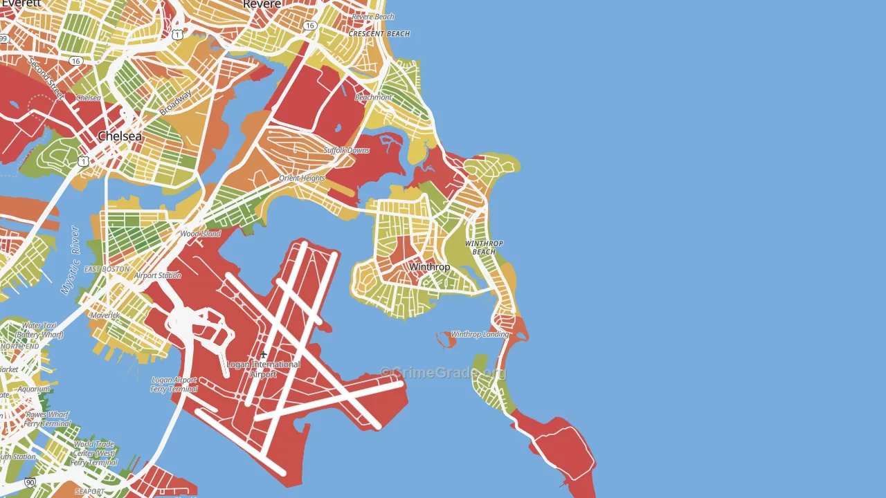 Winthrop Town, MA Map of Drug-Related Crime Rates