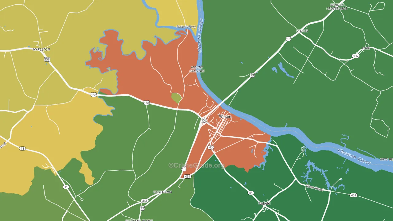 Winton, NC Map of Drug-Related Crime Rates