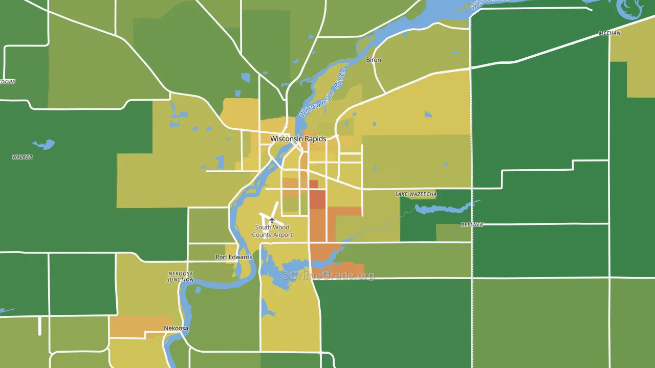 Wisconsin Rapids, WI Map of Drug-Related Crime Rates