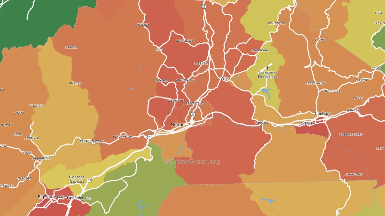 Wise County, VA Map of Drug-Related Crime Rates