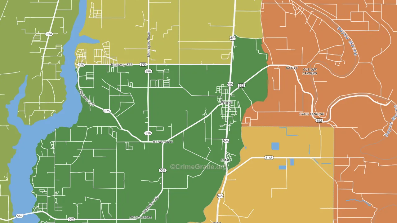 Wisner, LA Map of Drug-Related Crime Rates