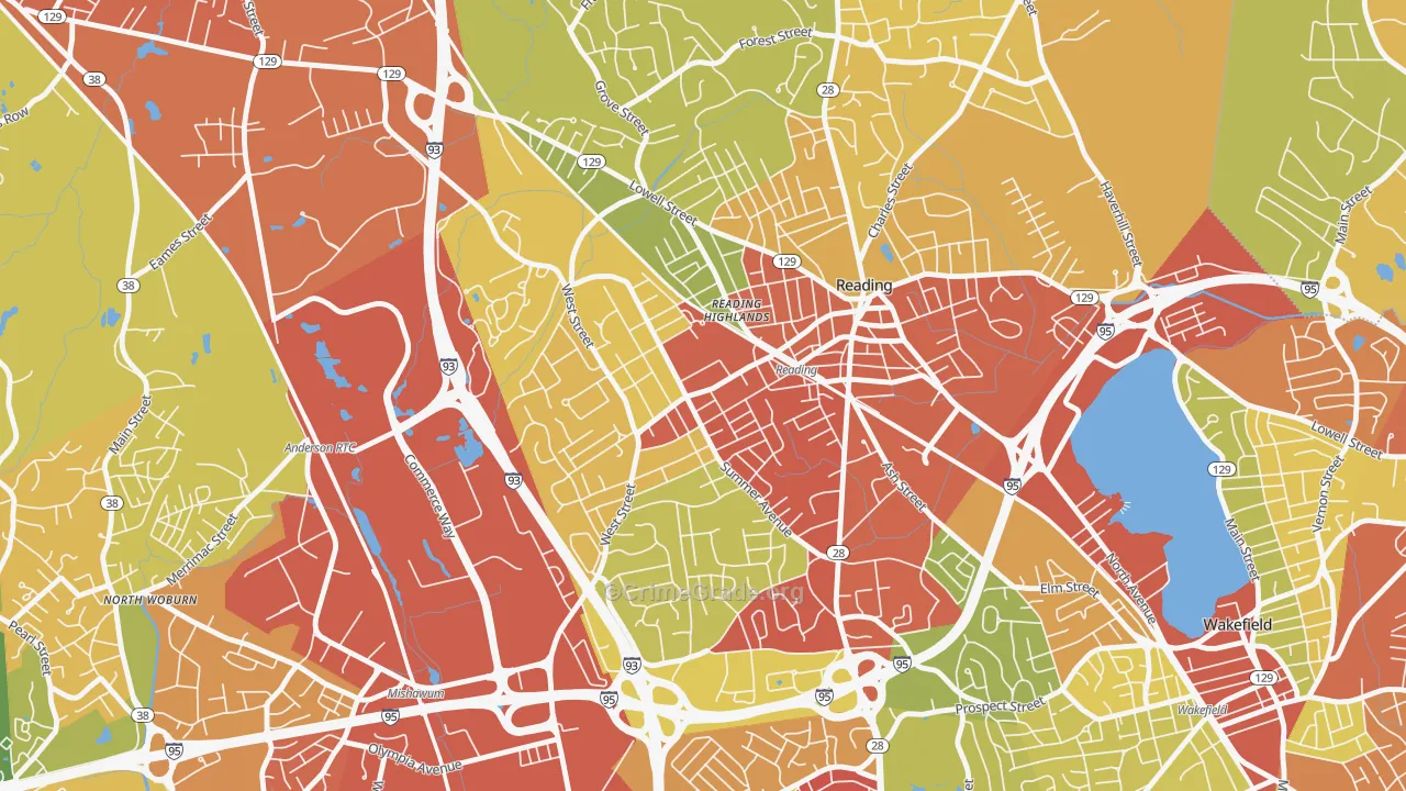 Woburn Street Historic District, Reading, MA Map of Drug-Related Crime Rates
