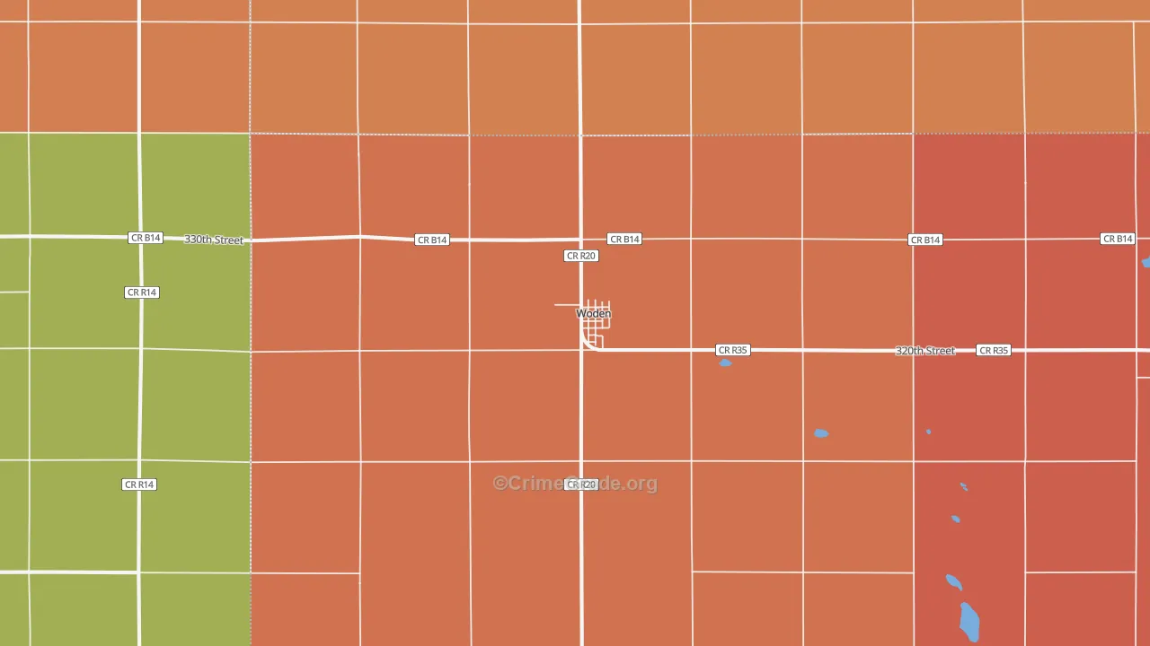 Woden, IA Map of Drug-Related Crime Rates