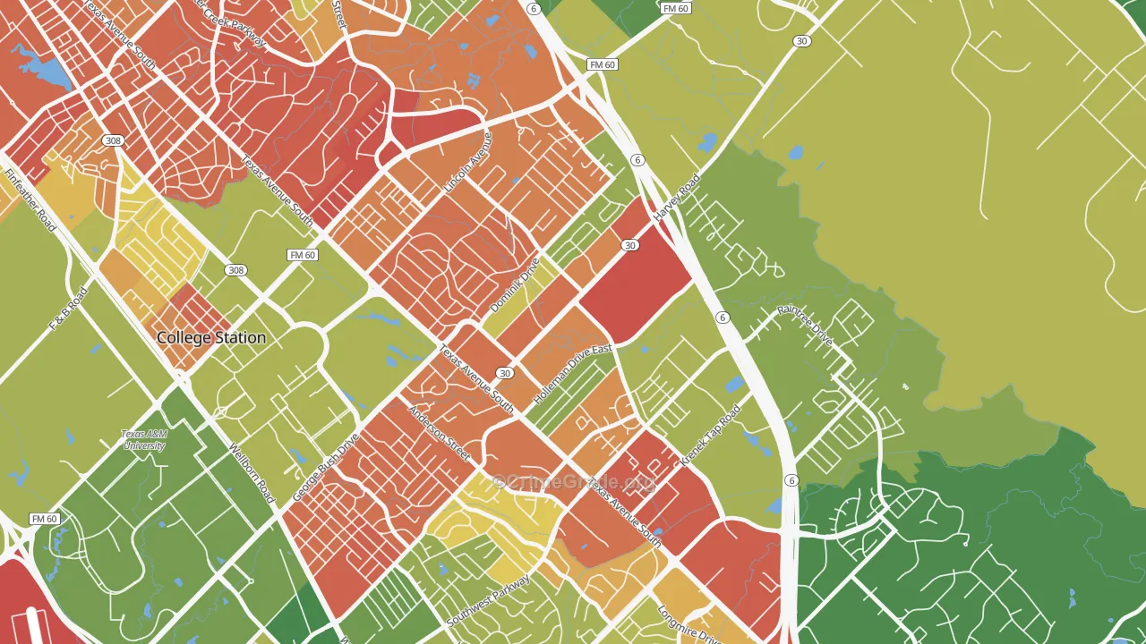 Wolf Pen Creek District, College Station, TX Map of Drug-Related Crime Rates