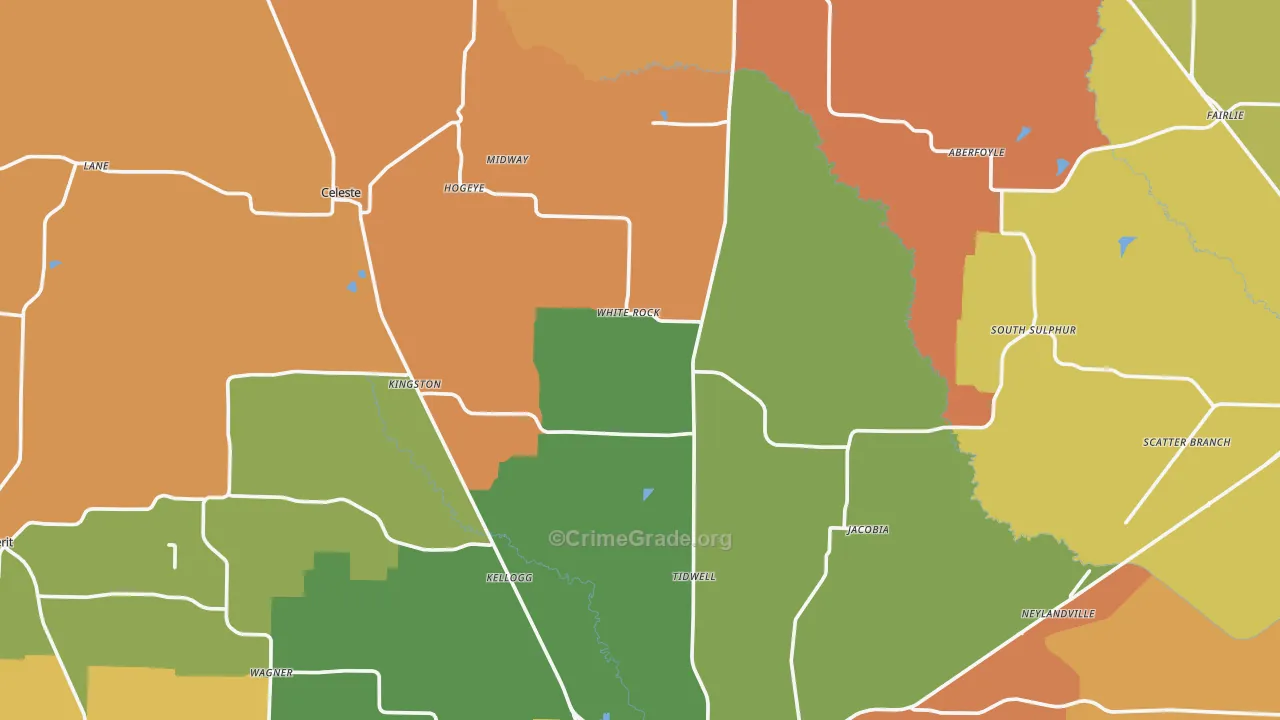 Wolfe City, TX Map of Drug-Related Crime Rates