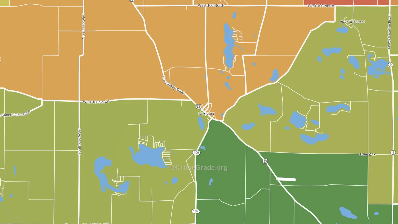 Wolflake, IN Map of Drug-Related Crime Rates