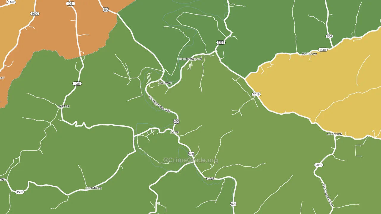 Wonnie, KY Map of Drug-Related Crime Rates