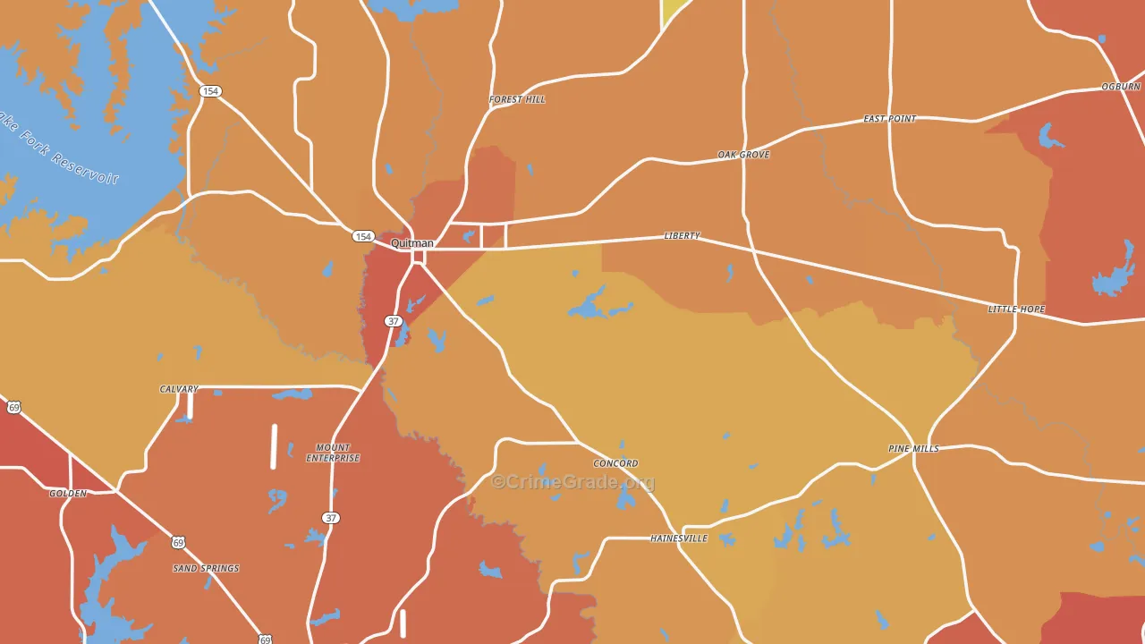 Wood County, TX Map of Drug-Related Crime Rates