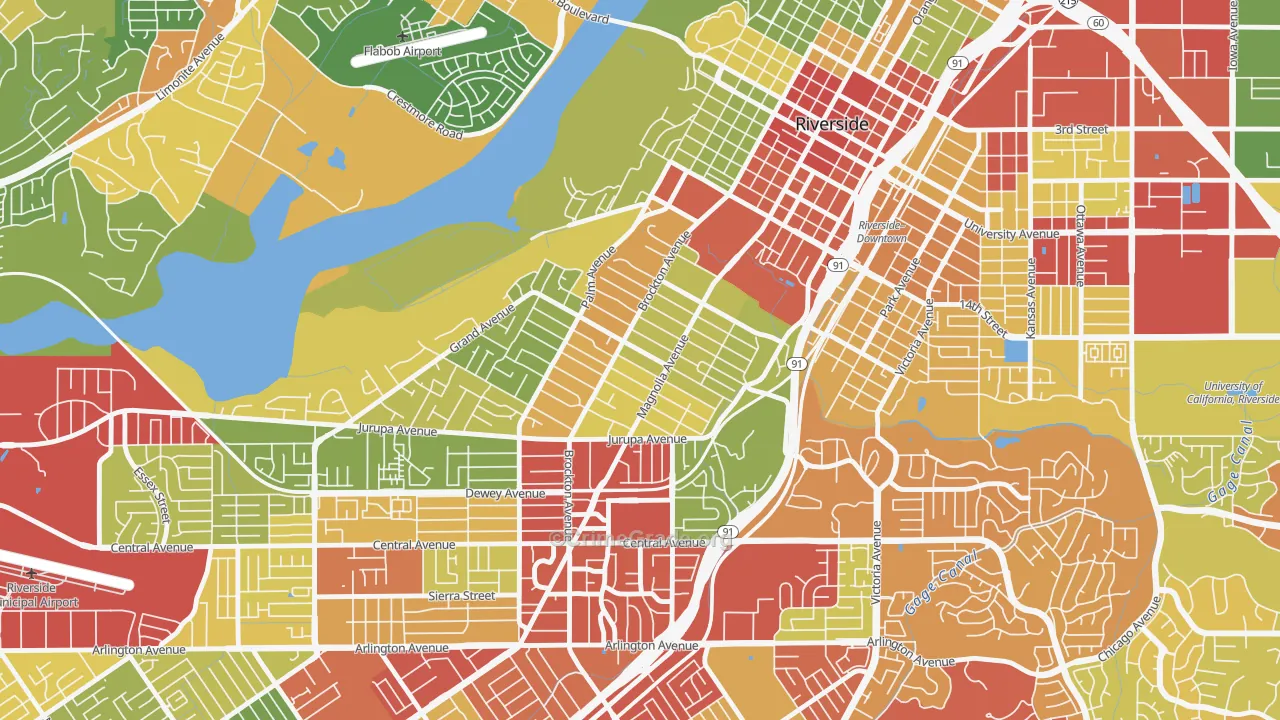 Wood Streets, Riverside, CA Map of Drug-Related Crime Rates